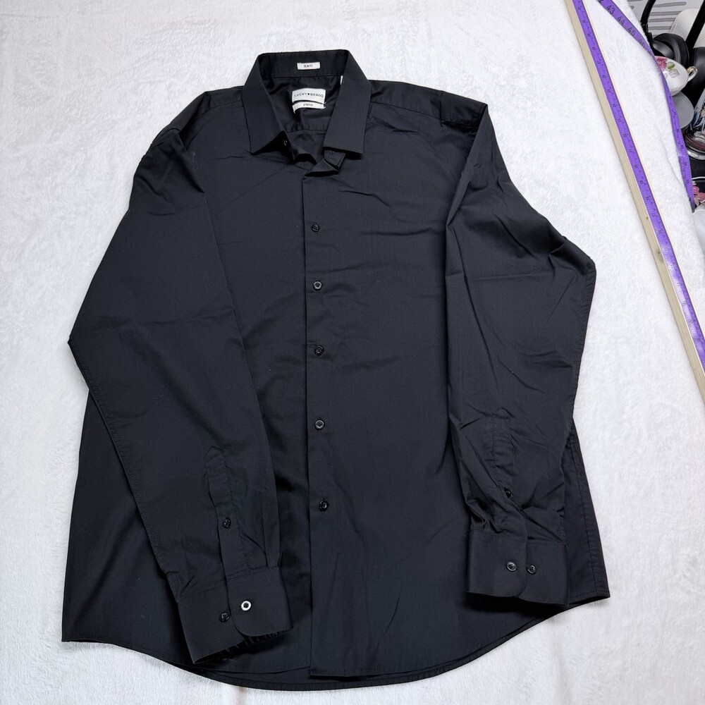Men’s Lucky Brand Button Down, Slim Fit, Stretch, Solid Black, Size XL